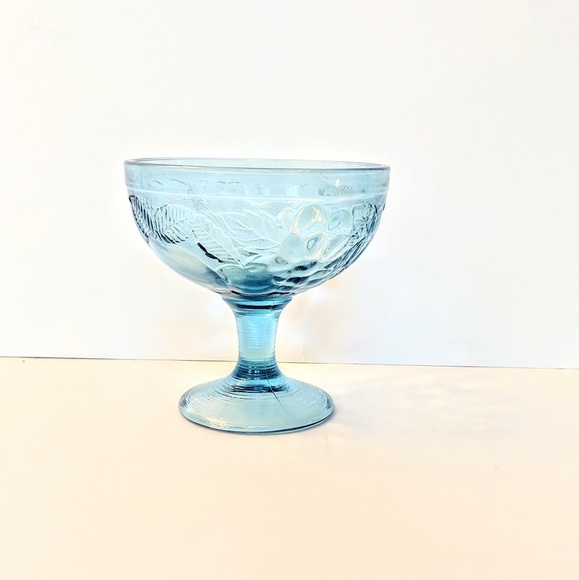 Aqua blue fruit embossed small pedestal bowl - Picture 8 of 8